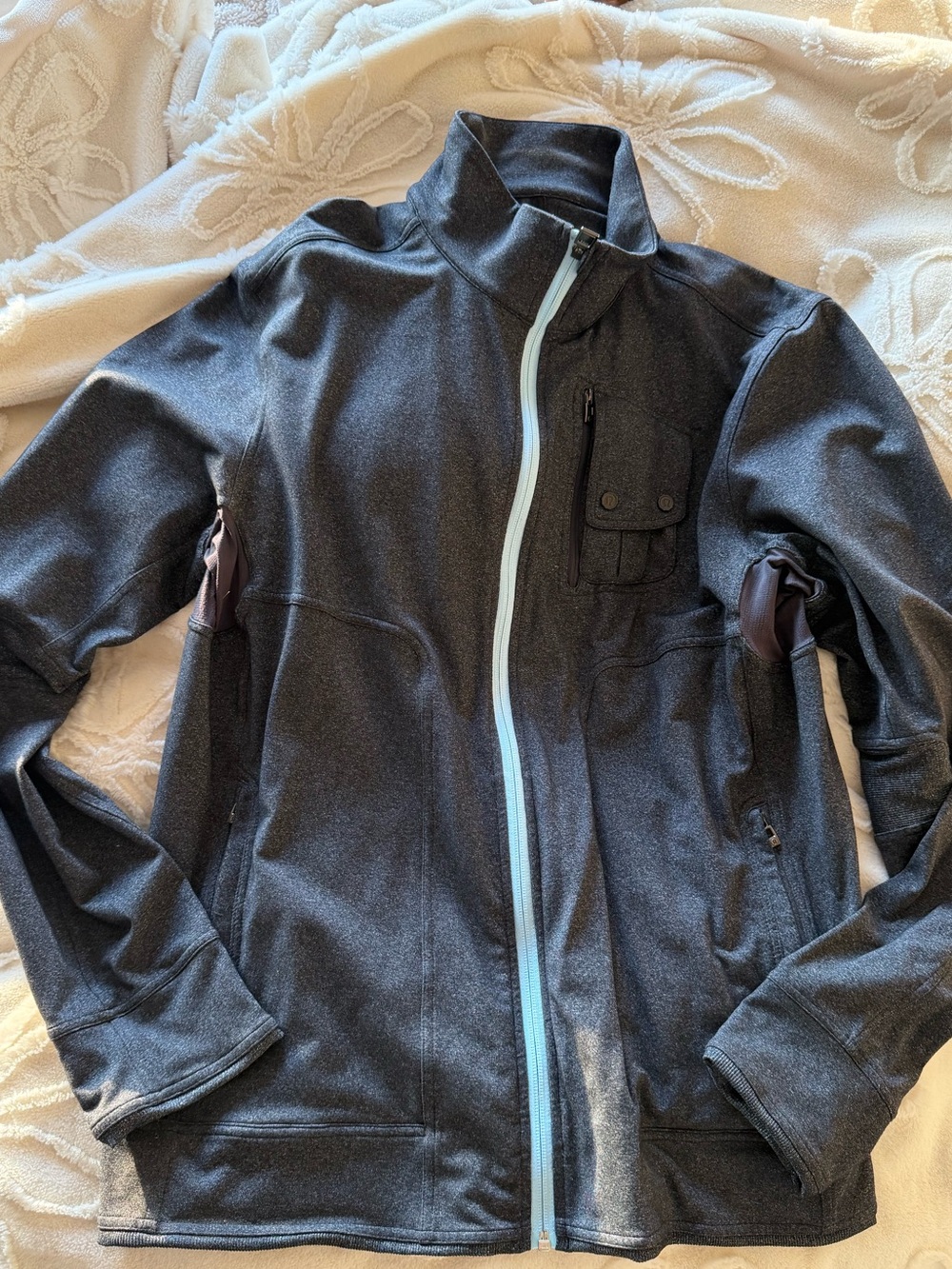 lululemon athletica Men's Gray Jacket with Light Blue Zipper - Picture 2 of 3